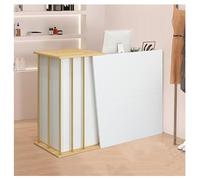 JingNian Comptoir de Réception pour Bureau et Magasin, Meuble d’Accueil avec 2 Tiroirs et 1 Armoire, Comptoir Secrétaire pour Commerce, Salon et Boutique(Warm White,100cm)