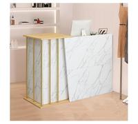 JingNian Comptoir de Réception pour Bureau et Magasin, Meuble d’Accueil avec 2 Tiroirs et 1 Armoire, Comptoir Secrétaire pour Commerce, Salon et Boutique(Marble Color,140cm)