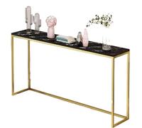 JingNian Console D'entrée en Pierre avec Plateau Effet Marbre Noir Et Structure Dorée, Table D'appoint Longue Et Étroite for Un Couloir, Un Hall D'entrée Ou Derrière Un Canapé(Black)