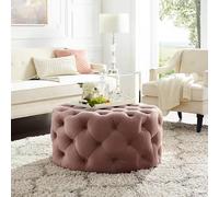 JingNian Ottoman Rond en Velours avec Boutons, Repose-Pieds Capitonné Élégant, Tabouret Bas Multifonction pour Salon, Chambre, Entrée, Décoration Intérieure(Dark Pink)