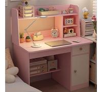 JingNian Petit Bureau d'Écolier Rose avec Rangement Intégré, Secrétaire Compact en Bois avec Armoire et Tiroir, Table de Travail Gain de Place Idéale pour Petits Espaces et Chambres d'Adolescents