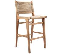 JingNian Tabouret de Bar Haut en Massif et Rotin Naturel, Chaise de Jardin Design Bohème et Organique, Tabouret de Bar Exotique pour Bar de Terrasse et Cuisine d'Été(Natural Wood Color,60cm)