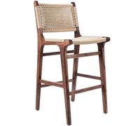 JingNian Tabouret de Bar Haut en Massif et Rotin Naturel, Chaise de Jardin Design Bohème et Organique, Tabouret de Bar Exotique pour Bar de Terrasse et Cuisine d'Été(Walnut Color,65cm)