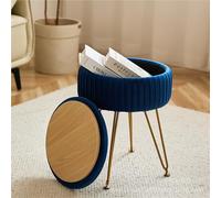 JingNian Tabouret De Rangement Rond en Velours avec 4 Pieds en Métal, Pouf Coiffeuse Et Repose-Pieds, Siège Confortable pour Salon, Chambre Ou Coin Beauté(Blue)