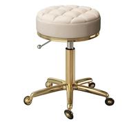 JingNian Tabouret de Travail à roulettes Réglable, Chaise Pivotante avec Tige Hydraulique Dorée et Base Stable en Métal, Tabouret Confortable pour Salon d’Esthétique, Coiffure, Manucure(Apricot)