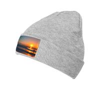 jingong Beau chapeau tricoté imprimé océan lever de soleil - Chapeau d'hiver chaud élégant pour homme et femme, chapeau décontracté classique, convient à un usage quotidien, gris, Taille unique