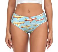 jingong Beaucoup de sous-vêtements triangulaires imprimés petits avions de dessin animé pour femme, shorts basiques pour femmes, sous-vêtements élastiques doux et confortables, Noir , L