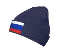 jingong Bonnet tricoté imprimé drapeau russe - Chapeau d'hiver chaud élégant pour homme et femme, chapeau décontracté classique, convient à un usage quotidien, bleu marine, Taille unique