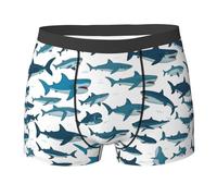 jingong Boxer pour homme motif requin avec différents gestes imprimés, tissu élastique doux et taille élastique, sous-vêtements pour homme, Noir , M