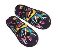 jingong Chaussons en coton avec imprimé graffiti musical, pour l'automne et l'hiver, confortables et chauds