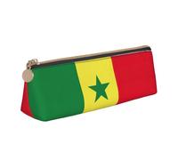 jingong Étui en cuir avec motif drapeau du Sénégal triangulaire avec intérieur spacieux, fermeture éclair pour outils d'écriture, bureau, blanc, Taille unique, Trousse de maquillage