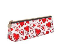 jingong Étui en cuir romantique avec cœur rouge triangulaire, intérieur spacieux, fermeture éclair pour outils d'écriture, bureau, blanc, Taille unique, Trousse de maquillage
