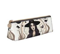 jingong Magic Witch Witchcraft Étui en cuir avec triangle de dessin bohème avec intérieur spacieux, fermeture éclair pour outils d'écriture, bureau, blanc, Taille unique, Trousse de maquillage