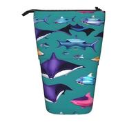 jingong Manta Ray and Fishes Trousse multifonction pour ranger les crayons et le maquillage, convient pour le bureau et le transport quotidien, Noir , Taille unique, Pochette à monnaie