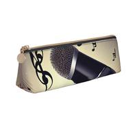 jingong Microphone avec Note de Musique Triangle Étui Pochette en Cuir avec Intérieur Spacieux, Fermeture Éclair pour Outils d'Écriture, Bureau, blanc, Taille unique, Trousse de maquillage
