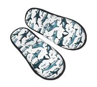 jingong Motif requin avec différents gestes imprimés Pantoufles en fourrure Chaussons tendance en coton pour l'automne et l'hiver Chaussures confortables et chaudes pour la maison