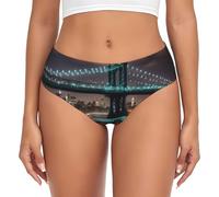 jingong New York Manhattan Bridge Night Print Sous-vêtements triangulaires pour femme Short basique confortable doux élastique, Noir , 4XL