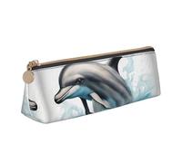 jingong Ocean Dolphin Looking at You Étui en cuir triangulaire avec intérieur spacieux, fermeture éclair pour outils d'écriture, bureau, blanc, Taille unique, Trousse de maquillage