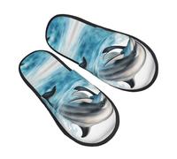 jingong Ocean Dolphin Looking at You Pantoufles en coton tendance pour l'automne et l'hiver Chaussures confortables et chaudes pour la maison