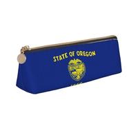 jingong Oregon State Flag Triangle Étui en cuir avec intérieur spacieux, fermeture éclair pour outils d'écriture, bureau, blanc, Taille unique, Trousse de maquillage