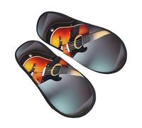 jingong Pantoufles en fourrure avec imprimé guitare musicale pour l'automne et l'hiver confortables et chaudes pour la maison
