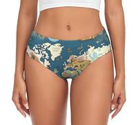 jingong Sous-vêtement triangle imprimé carte du monde pour femme, short basique confortable, doux, élastique, Noir , XL