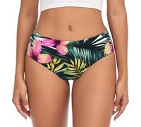 jingong Tropical Summer Hawaiian Flower Leaf Print Triangle Underwear Femme Short Basique Confortable Doux Élastique Sous-vêtements, Noir , 3XL