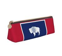 jingong Wyoming State Flag Triangle Étui Pochette en Cuir avec Intérieur Spacieux Fermeture Éclair pour Outils d'écriture Bureau, blanc, Taille unique, Trousse de maquillage