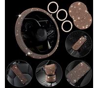 JINGSEN Ensemble d'accessoires de Voiture Bling-Bling de 11 pièces pour Femme, Housse de Volant Bling pour Femme, Ajustement Universel de 38,1 cm, Housse de Console Centrale en Strass