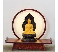 JINGSHIQIAOPL Autel Bouddhiste en Bois avec Halo LED Circulaire à Lumière Chaude, Petit Autel Portable, Armoire D'Autel pour Statues de Bouddha et Décoration(Red,50cm/20in)