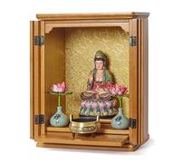 JINGSHIQIAOPL Autel Bouddhiste en Bois, Table D'Autel de MéDitation avec Plateau Rétractable, Étagère Bouddhiste de Guanyin et Bouddha, Butsudan pour Statue de Bouddha(50x38x69cm/20x15x27in)
