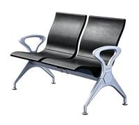 JINGSHIQIAOPL Banc 2 Places Acier avec Assise en PU, Chaise Salle D'attente Robuste pour Bureaux, Hôpitaux, Aéroports et Halls d'accueil(Black)