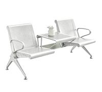 JINGSHIQIAOPL Chaise Salle D'attente 2 Places en Métal avec Tablette Centrale, Banc pour Salle D’Attente Ergonomique pour Aéroports, Banques, Hôpitaux et Bureaux, Argent