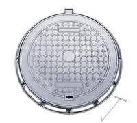 JINGSHIQIAOPL Couvercle de Regard Encastré et Cadre, Couvercle Fosse Septique en Fonte Ductile avec Crochet, Couvercle de Bassin D'égout Rond pour Jardin, Trottoir, Allée(50x50x5cm/20x20x2in)