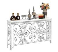 JINGSHIQIAOPL Étagère Cache-radiateur Vintage en Fer Forgé, Grille de Protection en Métal Ornée avec Étagère Supérieure, Tablette de Radiateur pour Entrée et Salon, Design Creux Sculpté(White)