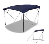 JINGSHIQIAOPL Taud de Soleil pour Bateau 3 Arceaux, Toile Marine Multicouche Déperlante, Structure Aluminium Double Paroi, Store Pliable pour Ponton et Barque de Pêche(Blue,210x120x130cm/83x47x51in)
