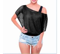 JINGTOPS Costume de Carnaval des AnnéEs 80 et 90 pour Femme,Haut Fluo Femme, Chemise en RéSille des AnnéEs 80 pour Femme, DéBardeur, Fille NéOn des AnnéEs 80 Accessoires de Costume (noir, M)