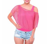 JINGTOPS Costume de Carnaval des AnnéEs 80 et 90 pour Femme,Haut Fluo Femme, Chemise en RéSille des AnnéEs 80 pour Femme, DéBardeur, Fille NéOn des AnnéEs 80 Accessoires de Costume (rose rouge, M)