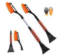 JINGTOPS Grattoir Pare Brise Voiture Telescopique,2 en 1 Raclette Vitre Voiture Gratte Glace et Brosse à Neige avec Gant,Balai Neige Voiture,Dégivreur Pare Brise 78-93 cm (Orange)