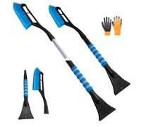 JINGTOPS Grattoir Pare Brise Voiture Telescopique,2 en 1 Raclette Vitre Voiture Gratte Glace et Brosse à Neige avec Gant,Balai Neige Voiture,Dégivreur Pare Brise 78-93 cm (Bleu)