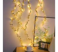 JINGTOPS Guirlande Lumineuse avec Feuilles Artificielle Lumières LED Décoratives à Piles, Guirlande de Feuilles d'Argent Doré 10 M 100 LED, Chaîne Lumineuse d'Automne pour Intérieur (or)