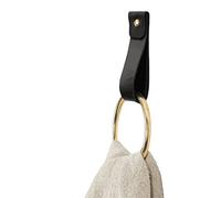 JINGYAN Anneaux Porte-Serviettes Leather Towel Ring Clothes Hanger Bath Towel Scarf Hanger Modern Simplicity Bathroom Bedroom Home Decoration Household Items(Black)