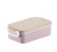 JINGYAN Boîte à bento 2 Couleurs de qualité Alimentaire PP Matériel Portable Boîte à Lunch avec Couvercle en Bois Fruit déjeuner Conteneur de Stockage Alimentation de Plein air Camping(Pink)