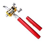 JINGYAN Cannes à pêche Pocket Mini télescopique Portable Canne à pêche, Forme Pen Pêche Plié Rod avec Reel Roue, Ultralight Spinning, 1 M(Red)