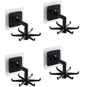 JINGYAN Cintres Classiques 4pcs 360 Degrees Rotating Folding Hook Self-Adhesive 180 Vertical Flip Wall Hanger for Door Kitchen Cabinet(Black)
