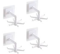 JINGYAN Cintres Classiques 4pcs 360 Degrees Rotating Folding Hook Self-Adhesive 180 Vertical Flip Wall Hanger for Door Kitchen Cabinet(White)