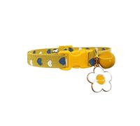 JINGYAN Colliers Classiques pour Chiens Beau Collier de Chat Fleur Soleil avec Coeur Cloche imprimé col colocèle Petit Chien Chippy Chaton Accessoires(Yellow,XS(15-20CM))