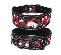 JINGYAN Colliers Classiques pour Chiens Collier réfléchissant de Gros Chien avec Collier d'animal Compagnie réglable à Boucle for Petite chaîne Laisse Pitbull(Red Camouflage,L)