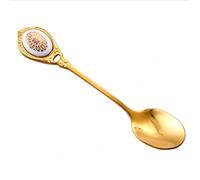 JINGYAN Cuillères à café Golden Coffee Spoon Retro Small Stainless Steel Ceramic Handle Dessert Afternoon Tea Black Gift(Cosmos flower)
