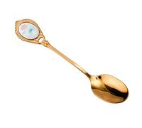 JINGYAN Cuillères à café Golden Coffee Spoon Retro Small Stainless Steel Ceramic Handle Dessert Afternoon Tea Black Gift(Lotus)